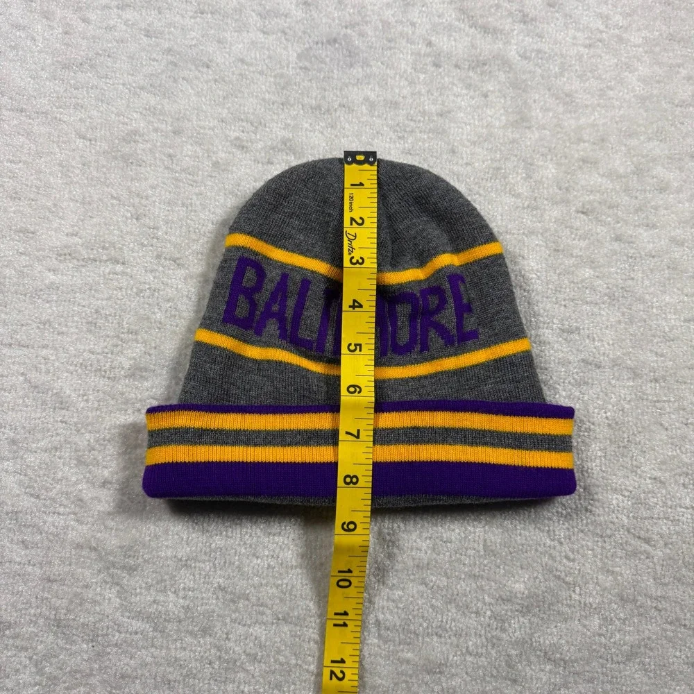 Baltimore Beanie‎ Hat Grey Purple Gold Striped Cuffed Knit Winter Cap Unisex